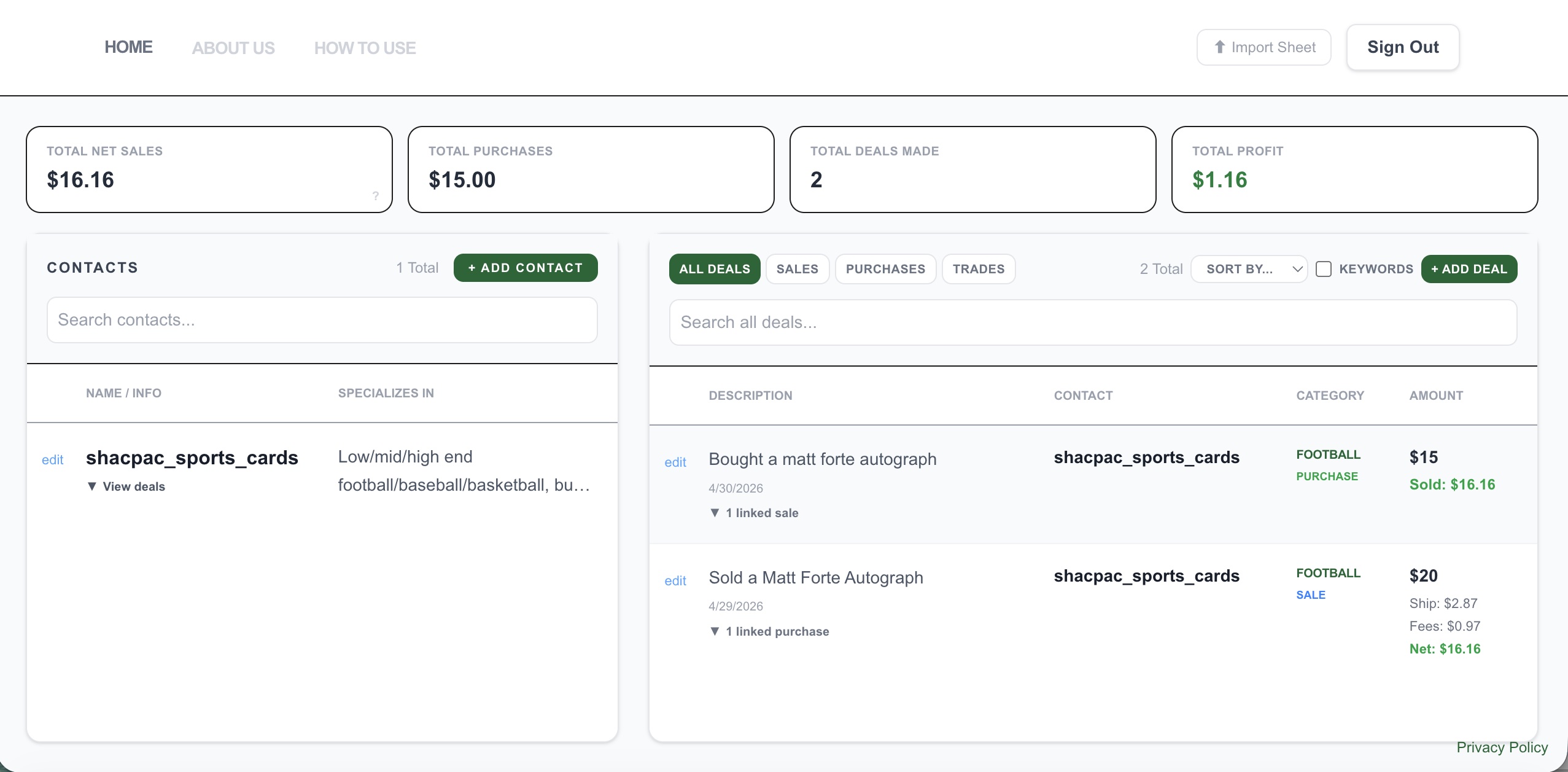 Deal Easy dashboard showing deals and profit stats